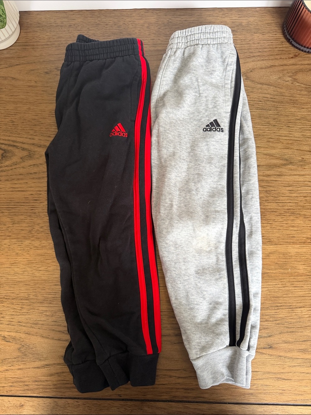 adidas Kids Sweatpants Set — Black with Red Stripes & Gray with Black Stripes
